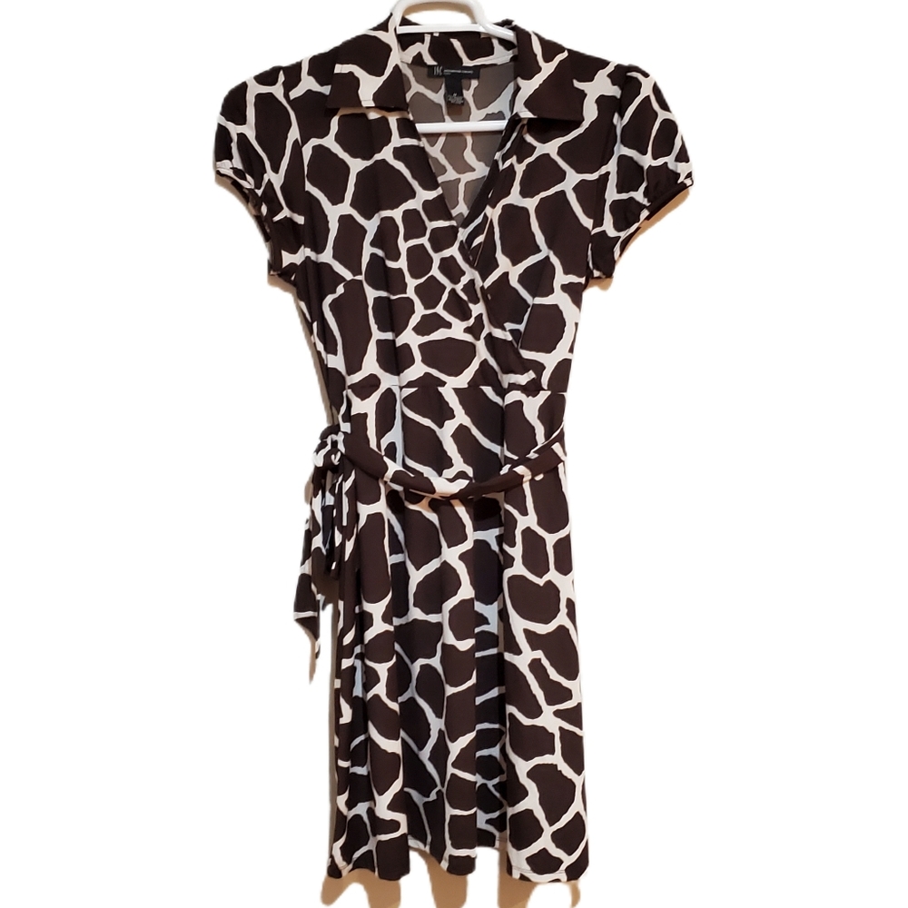International Concepts Giraffe Print Faux Wrap Dress Women's Medium Petite